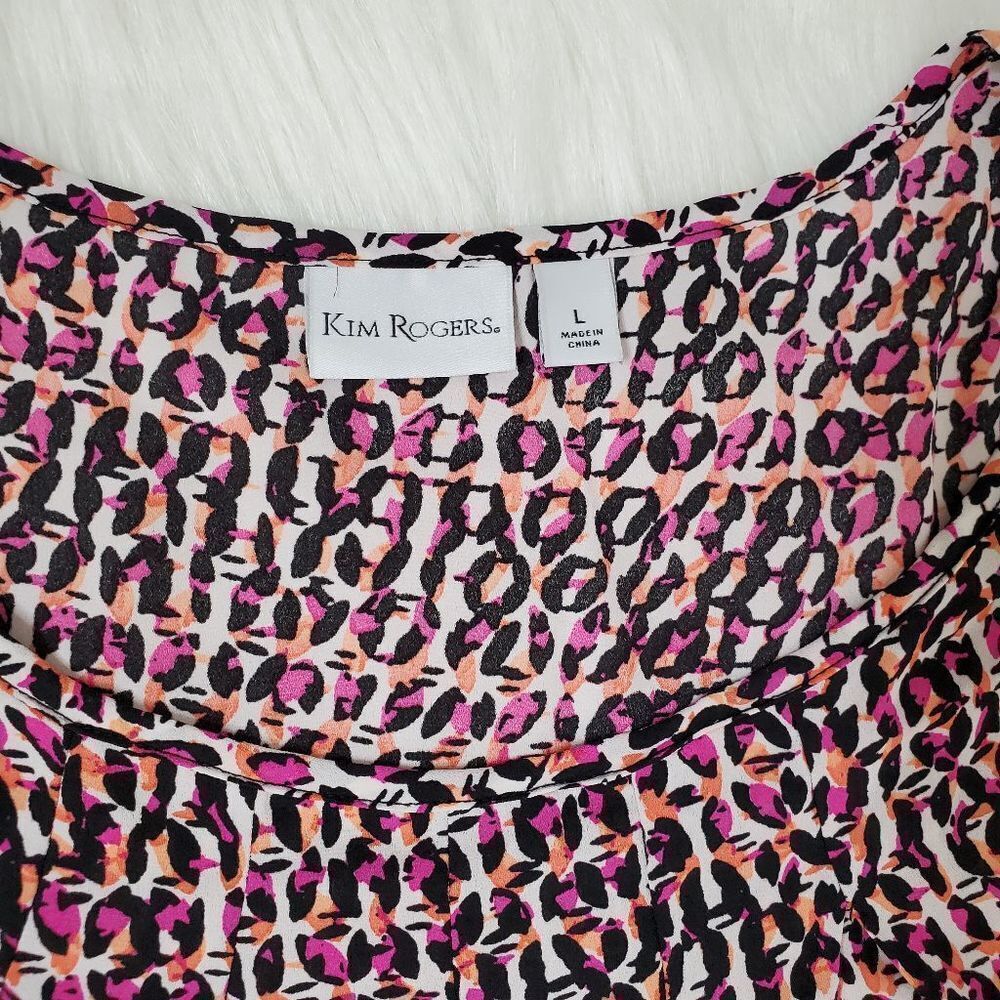 KIM ROGERS light weight geo dot pink top blouse size L - Picture 10 of 11
